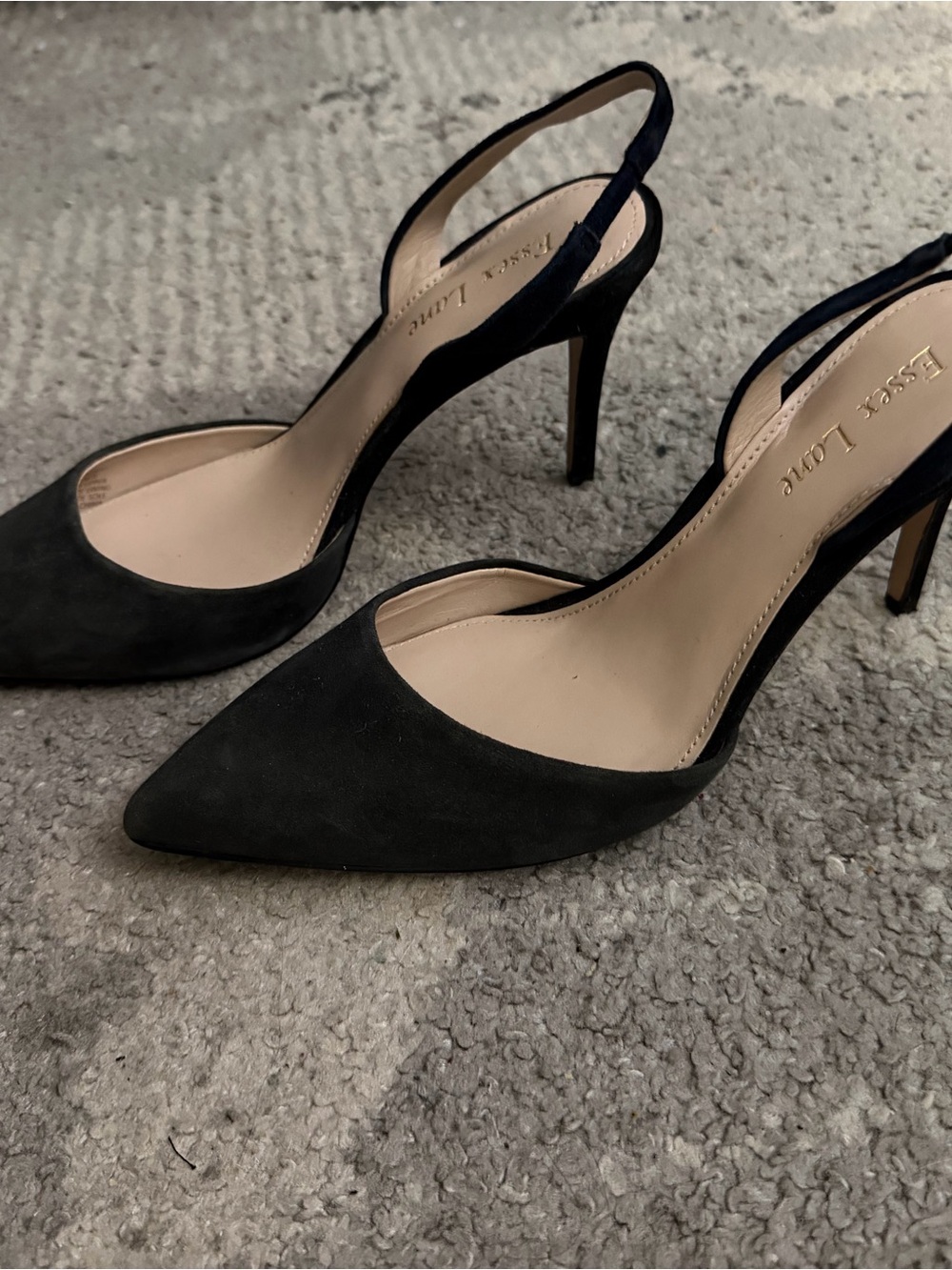 Essex Lane Black Faux Suede Pointed Slingback Heels Size 8